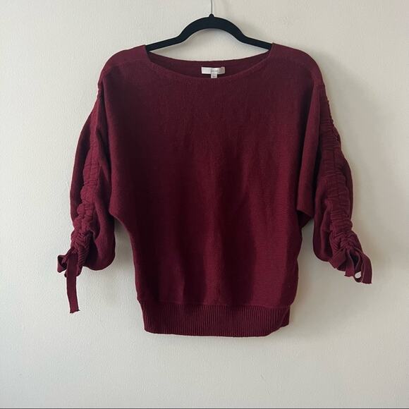 Joie Dannee Ruched Red Cotton Cashmere Blend Sweater - Picture 2 of 6